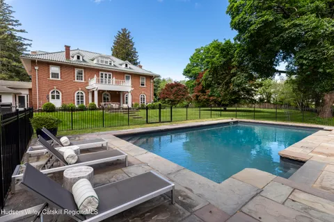 a view of a garden with a bench