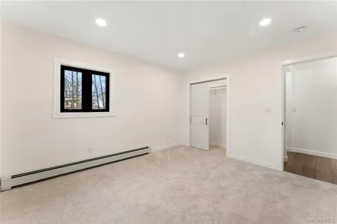 an empty room with a workbench