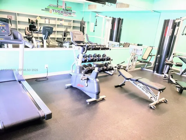 a room with gym equipment