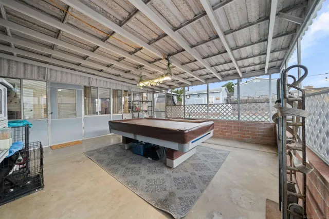 a view of a terrace with a garden