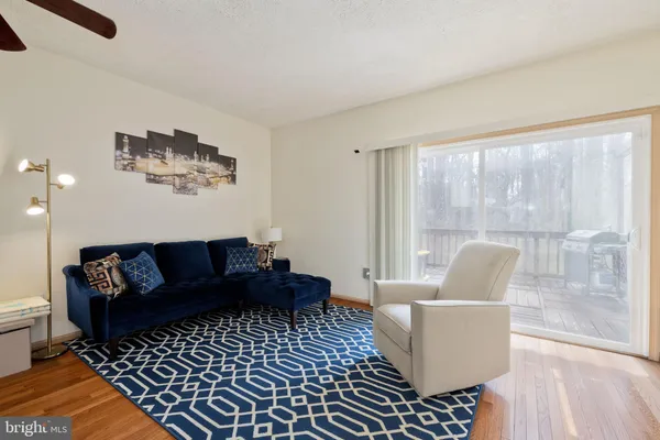 a living room with furniture and a rug