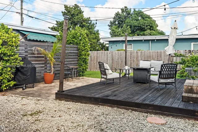 a view of a backyard with sitting area