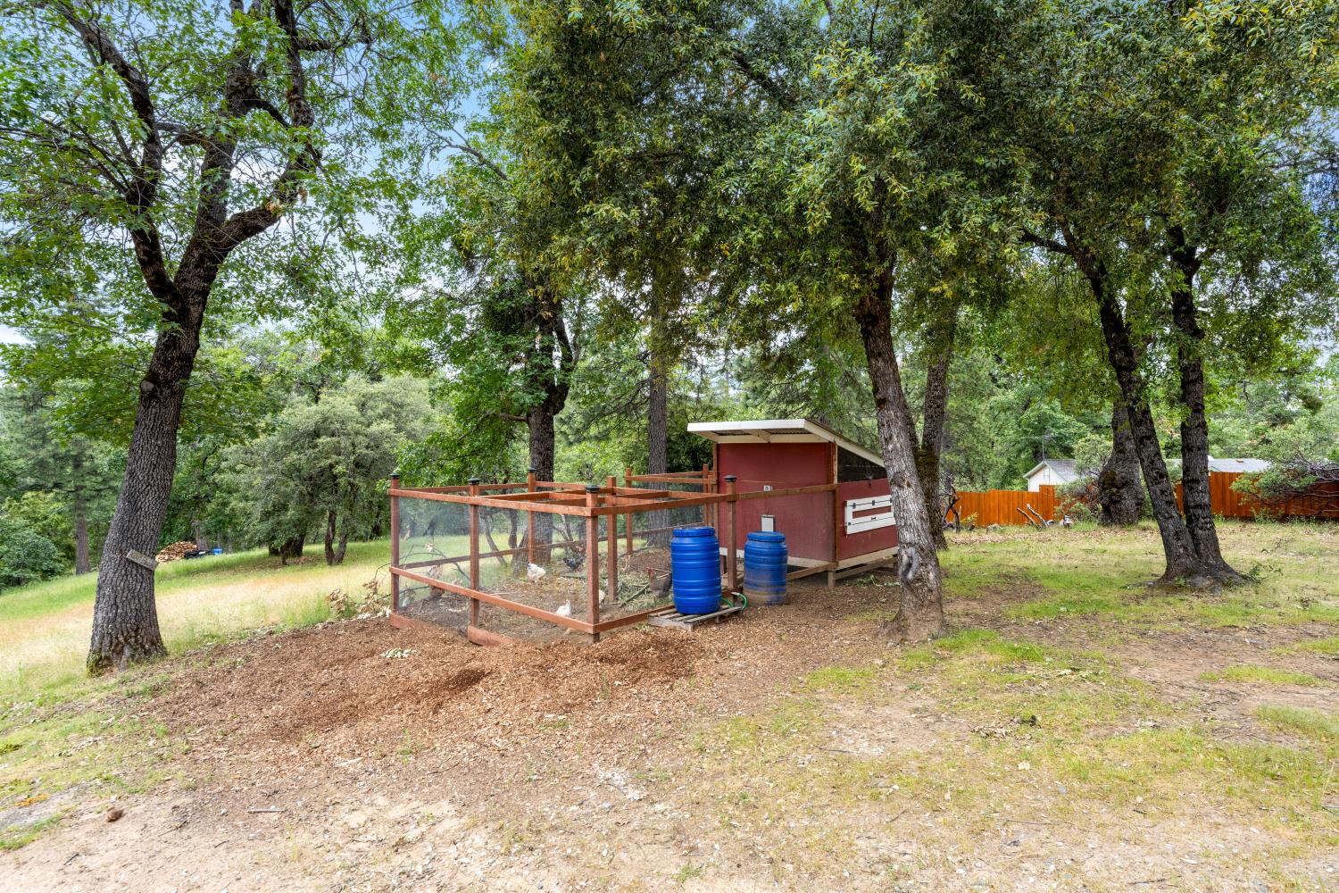 5301 Cosumnes Mine Road Somerset, CA 95684 - Photo 29 of 43 Fenced chicken run, with large chicken coop. Coop has an automatic door to keep the chickens safe at night. Set up with automatic watering system.