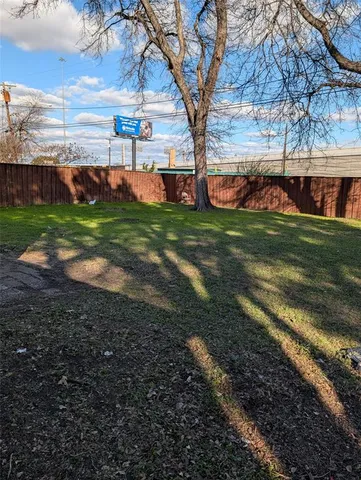 a view of a yard with a large tree