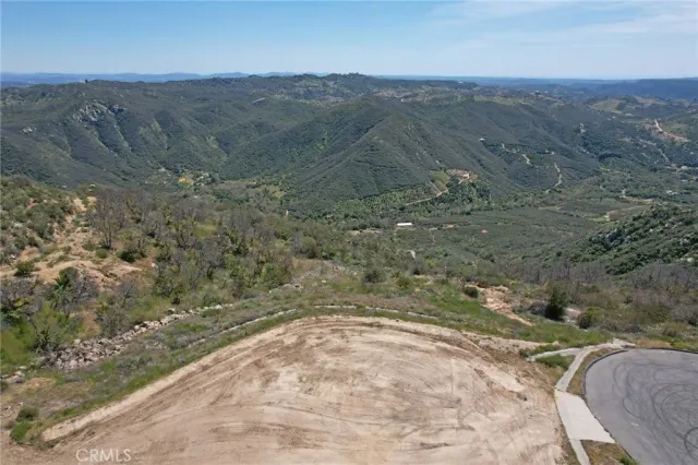 a view of a dry yard with green space