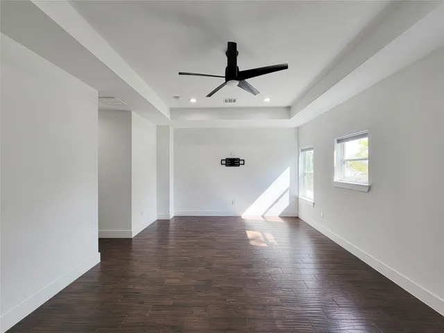 a storage room with wooden floor