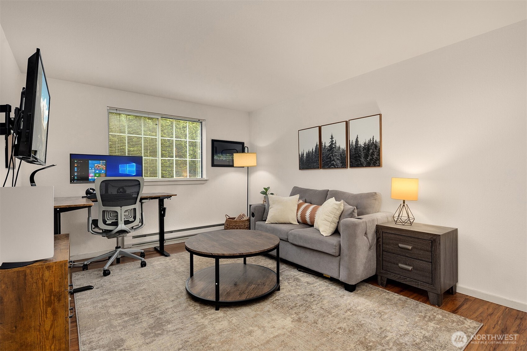 215 9th Street, Unit D102 Kirkland, WA 98033 - Photo 23 of 32 a living room with furniture a window and a flat screen tv
