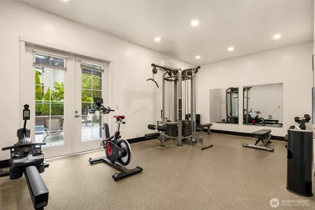 a view of a room with gym equipment