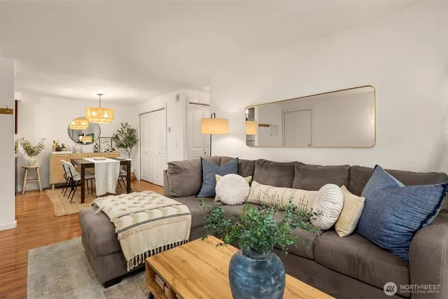 a living room with furniture and a couch