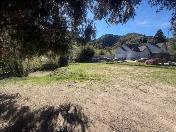 a view of a yard with a house in the background