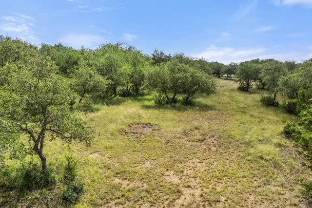 a backyard of a house with lots of green space and lake view