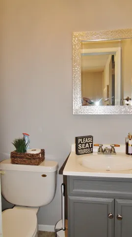 a bathroom with a toilet a sink and a mirror