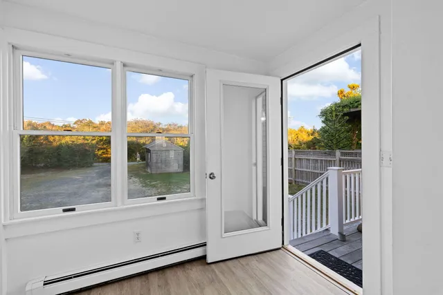 a view of a glass door with a large window