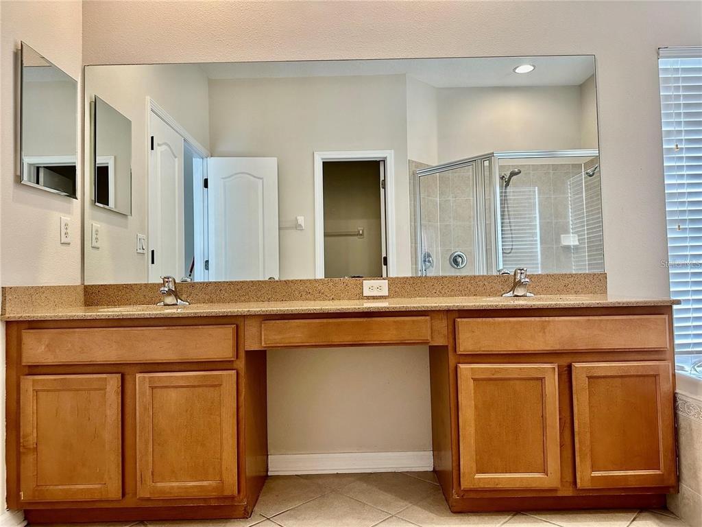 9249 Edistro Place New Port Richey, FL 34654 - Photo 33 of 82 a bathroom with a granite countertop sink and a large mirror