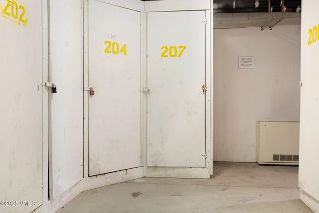 a view of a hallway with painted walls