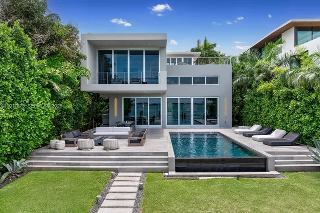 an aerial view of a house with a lake view