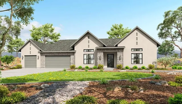 a front view of house with yard and green space