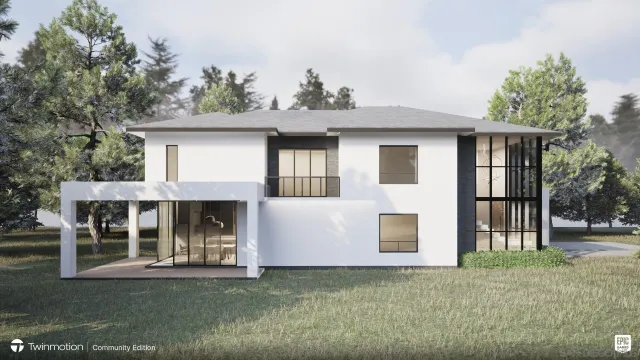 a view of a house with a yard and balcony