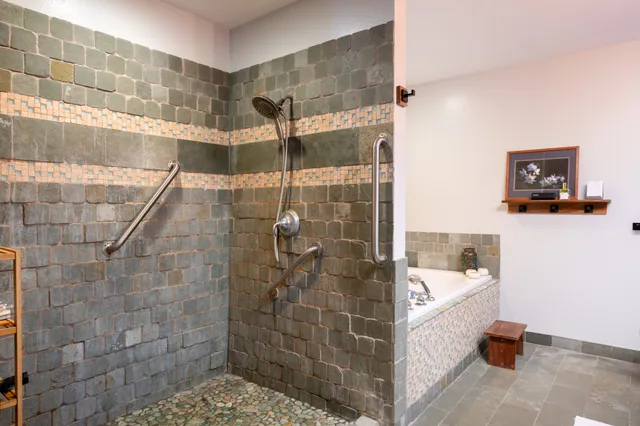 a bathroom with a shower