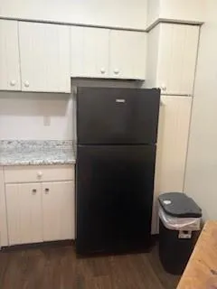 a close view of a refrigerator and a stove