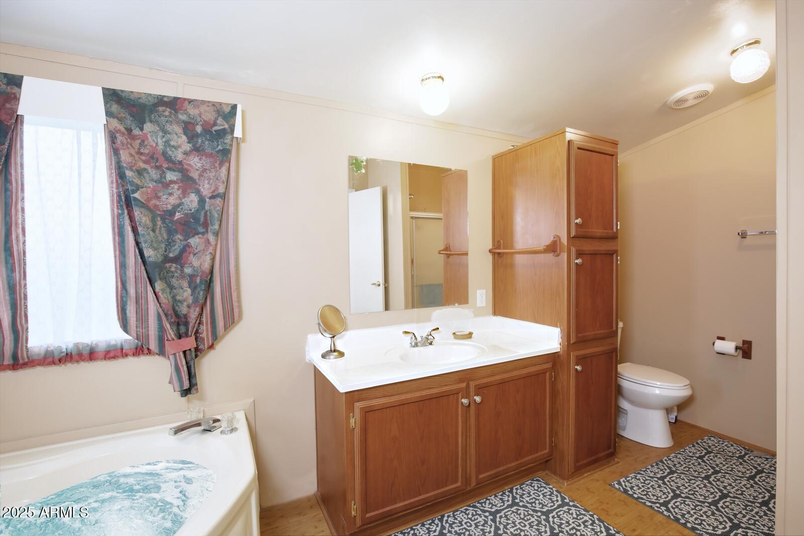 7865 Christmas Tree Road Show Low, AZ 85901 - Photo 17 of 32 a spacious bathroom with a sink a toilet and a mirror