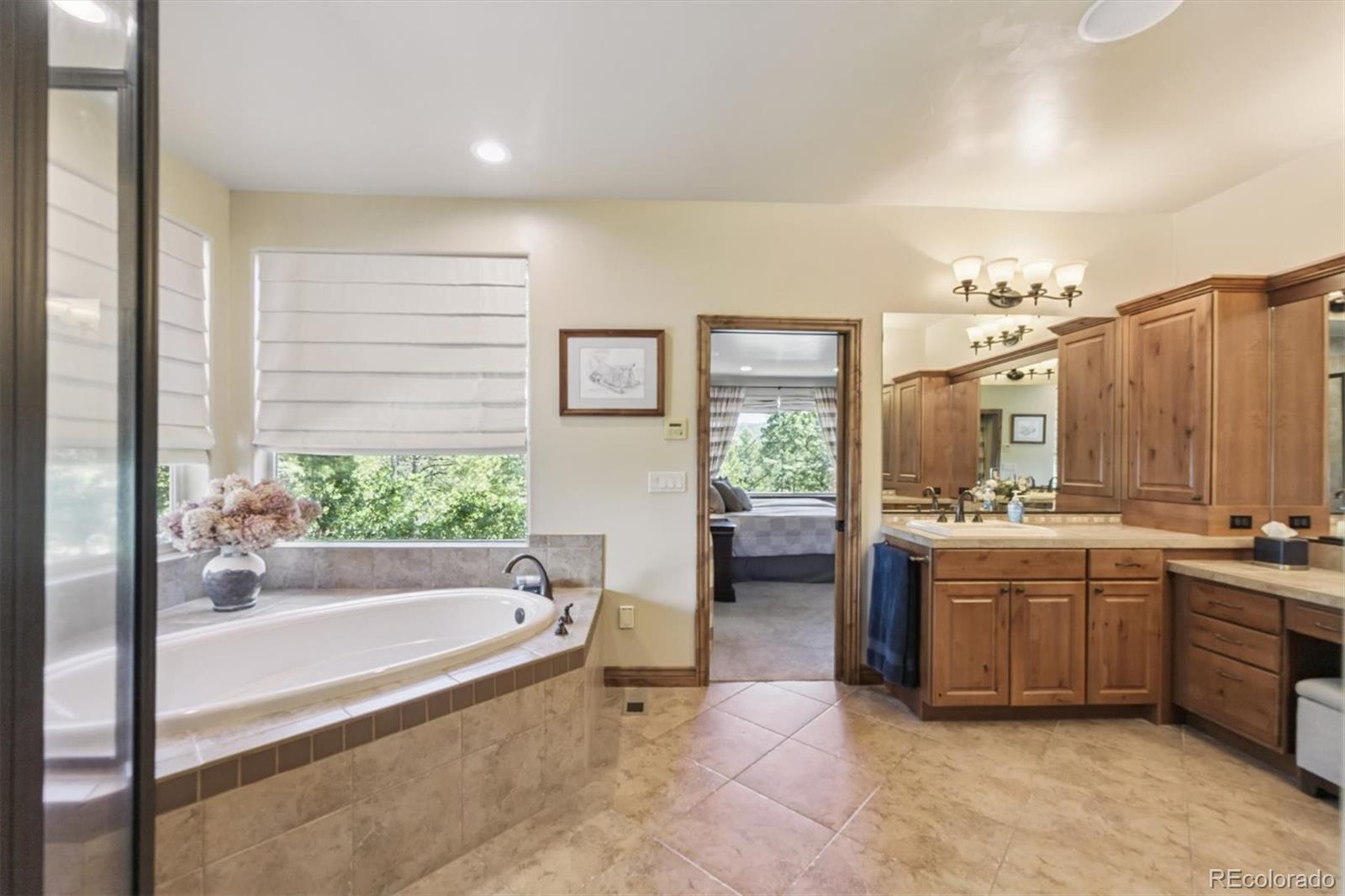 7994 Monarch Road Larkspur, CO 80118 - Photo 16 of 48 a spacious bathroom with a tub sink and mirror