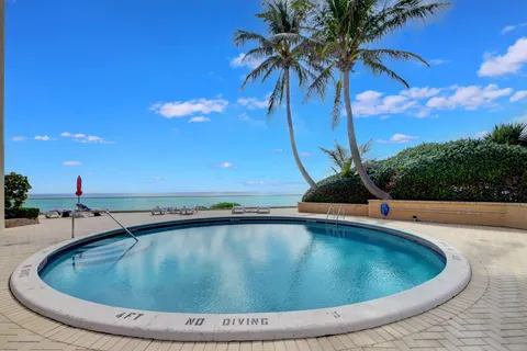 a view of a swimming pool with a yard