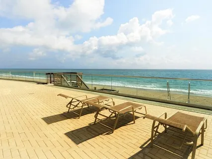 a view of a terrace with wooden floor