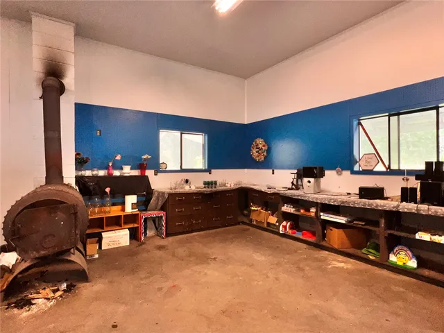 a garage with furniture and window