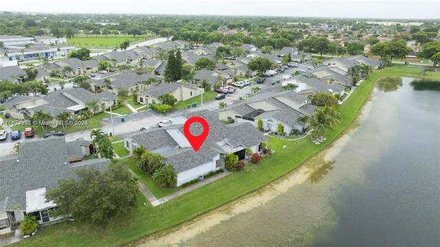 an aerial view of a golf course with outdoor space
