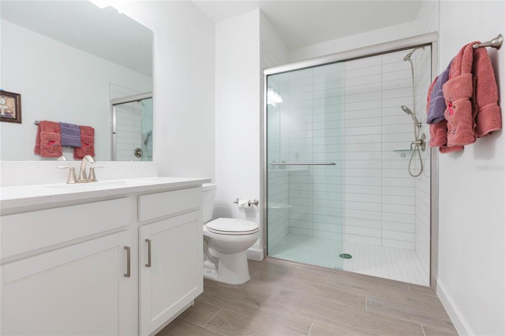 10806 Gable Dig Loop San Antonio, FL 33576 - Photo 31 of 73 a bathroom with a shower sink vanity mirror and toilet