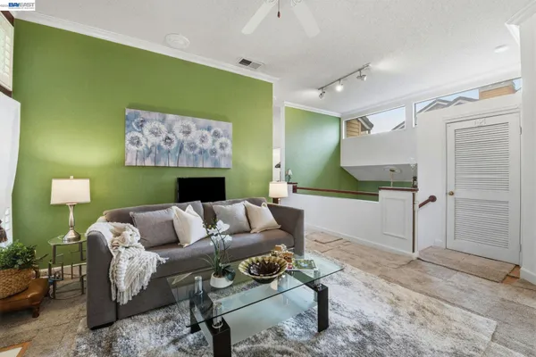 a living room with furniture and a rug