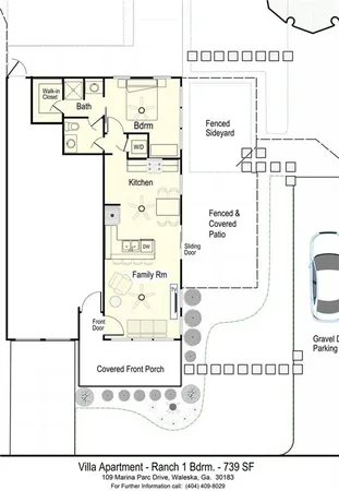 a room with furniture a flat screen tv and kitchen view