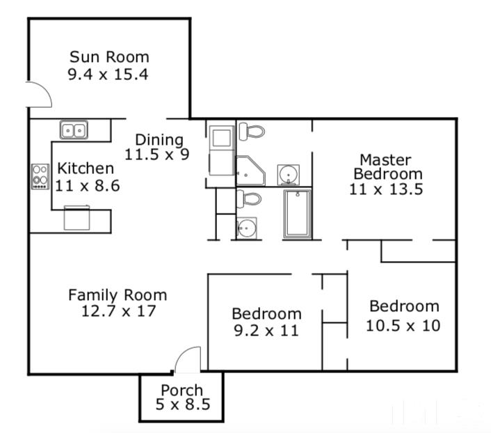 523 Banks Street Raleigh, NC 27604 - Photo 22 of 22 The floor plan starts to gives a sense of how a relatively modest ranch achieves its openness and fluidity...as well as hinting at any perhaps desired future potential.
