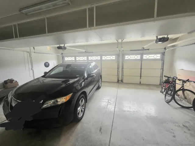 a car parked in a garage