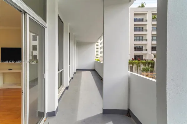 a view of a balcony from door