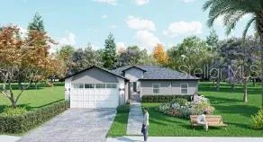 a view of a house with backyard and garden