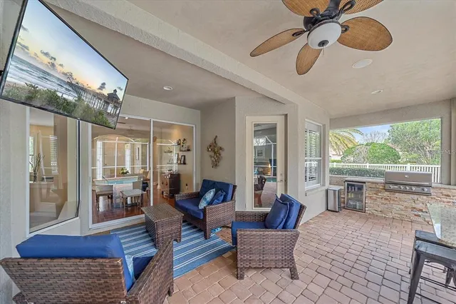 a view of a backyard with a swimming pool