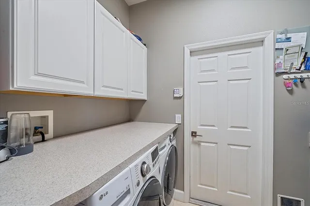 a view of a park with large trees