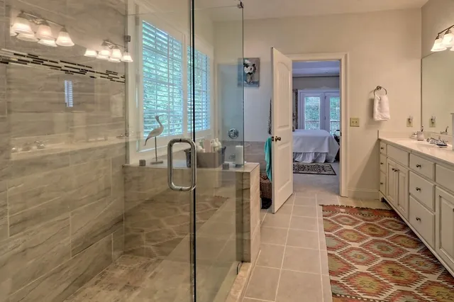 a bathroom with shower