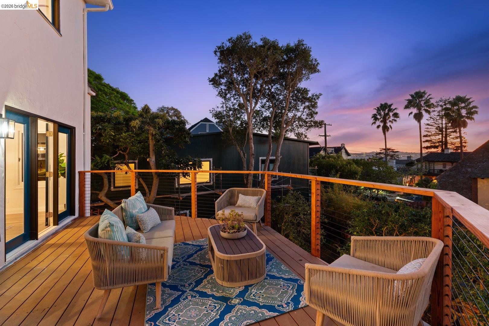 758 Spruce Street Berkeley, CA 94707 - Photo 6 of 60 Deck at dusk featuring an outdoor living space