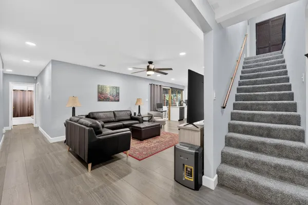 a house view with a backyard space