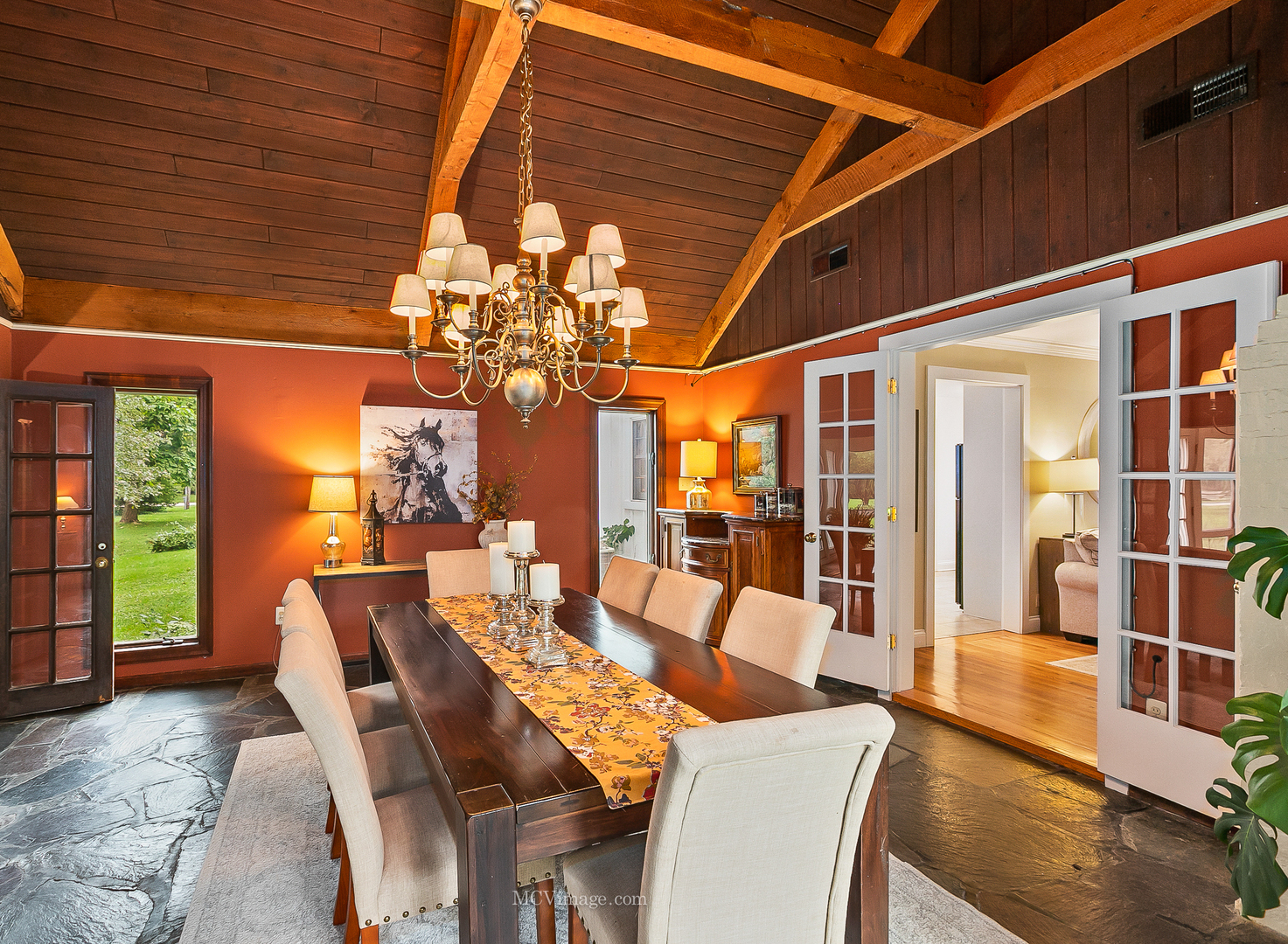 32W501 Derby Road Wayne, IL 60184 - Photo 7 of 28 a view of a dining room with furniture a chandelier and wooden floor