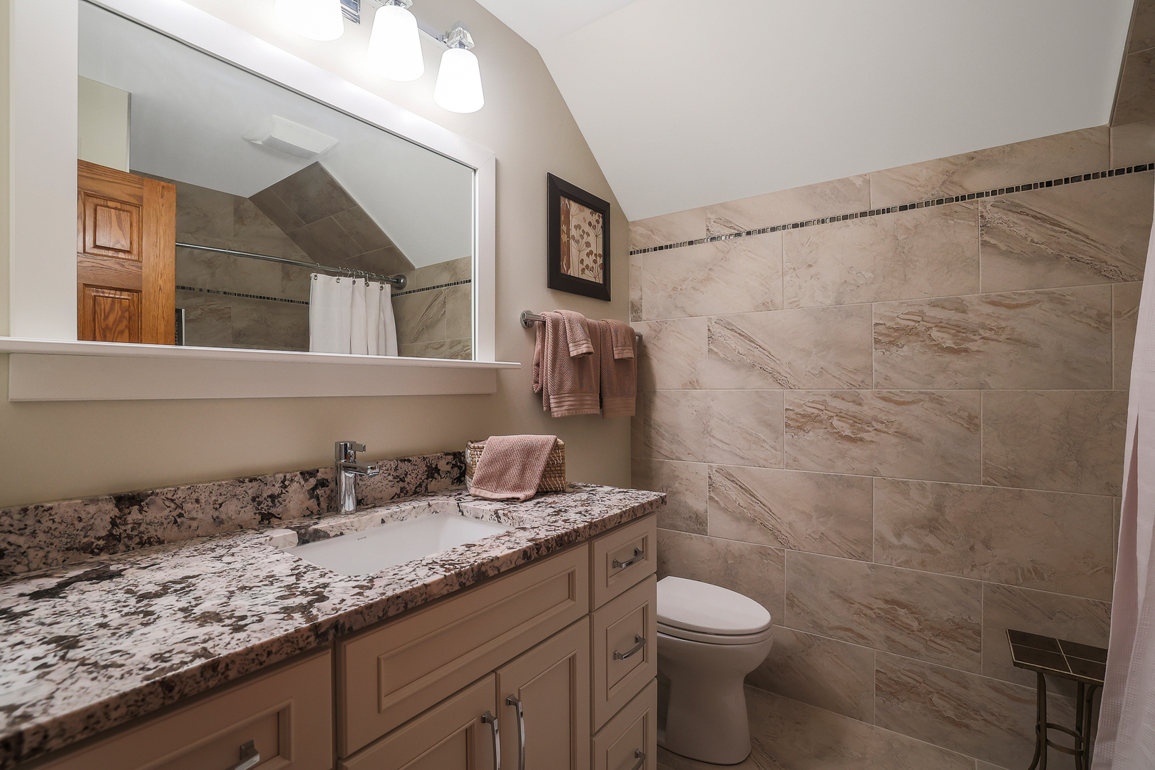 437 High Road Cary, IL 60013 - Photo 24 of 48 a bathroom with a granite countertop sink toilet and shower