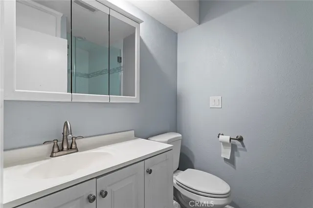 a bathroom with a sink a toilet and vanity