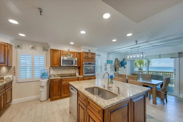 a kitchen with lots of counter top space