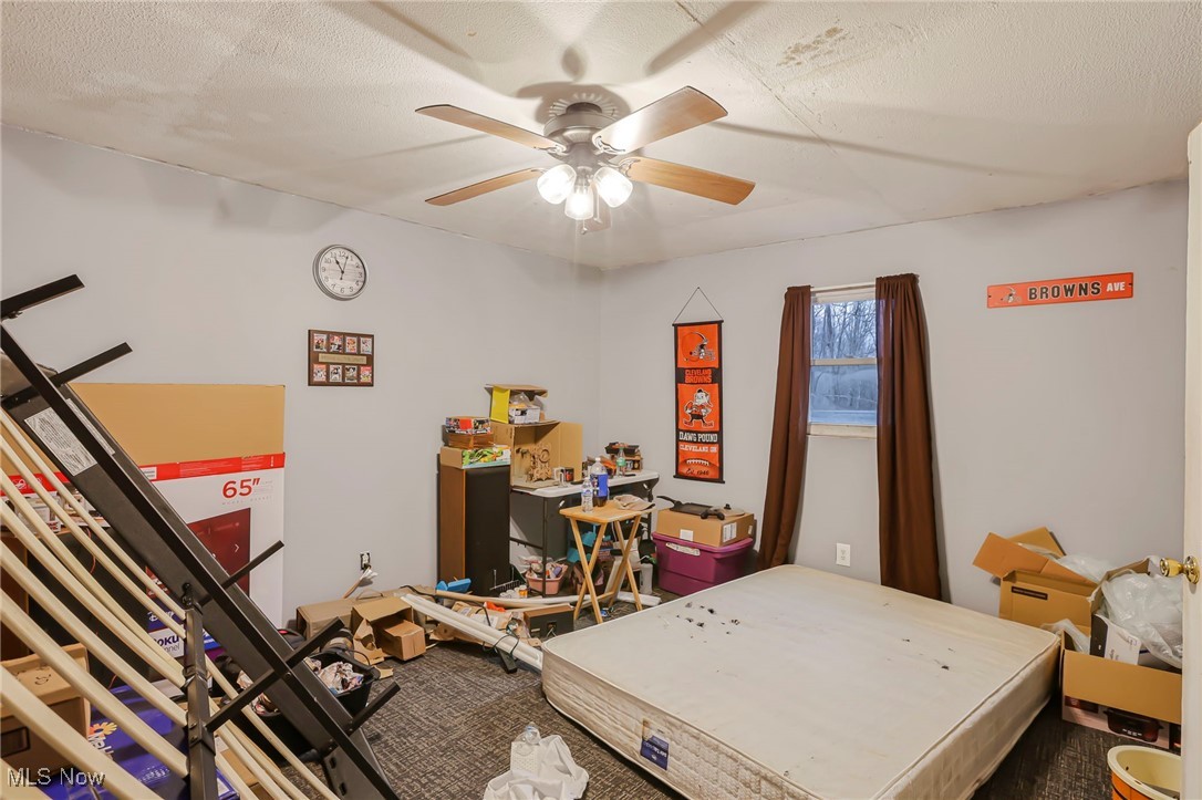 232 McGill Road Vincent, OH 45784 - Photo 25 of 49 Carpeted bedroom featuring a ceiling fan and a textured ceiling