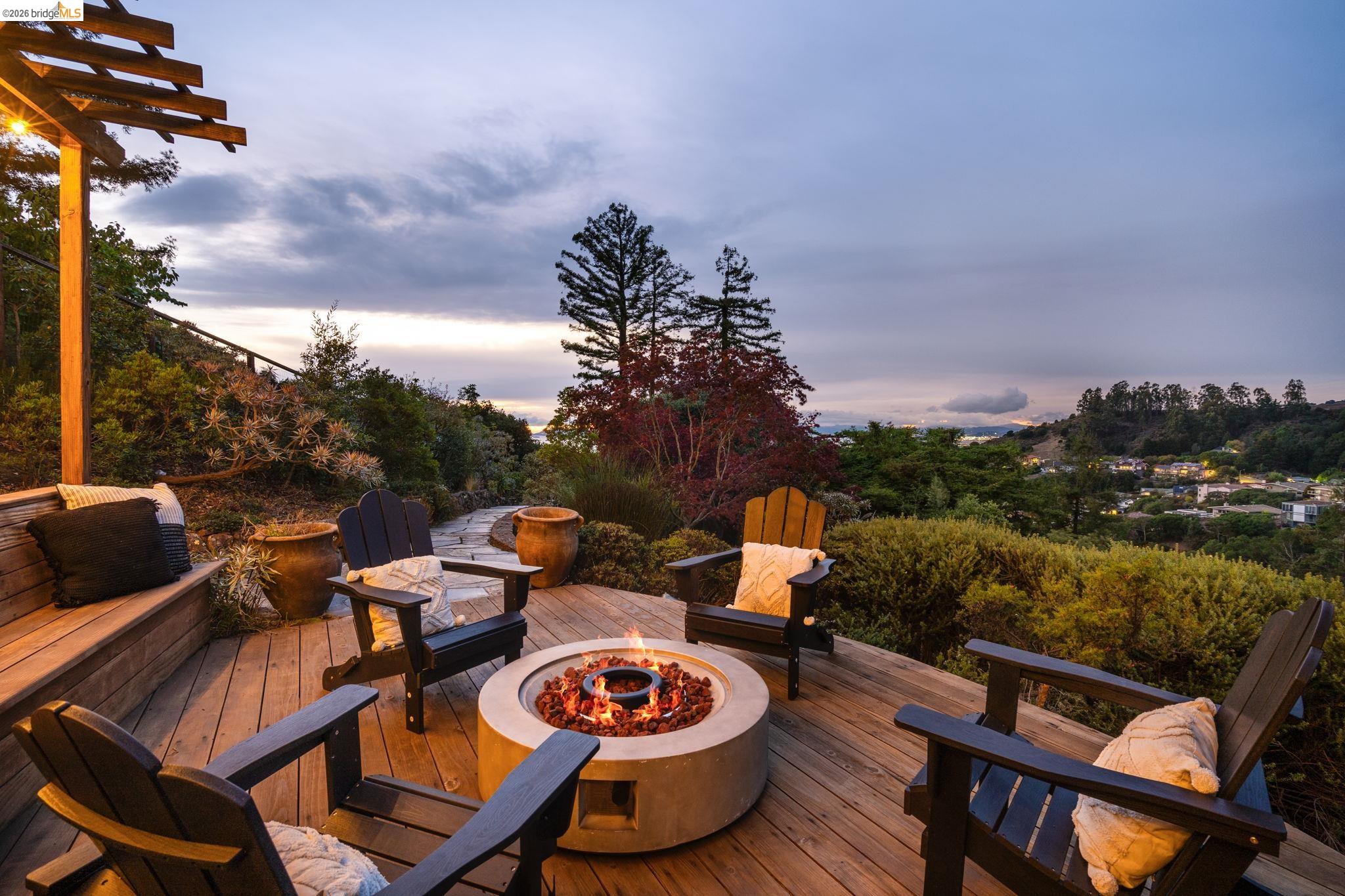 6257 Virgo Road Oakland, CA 94611 - Photo 56 of 60 Wooden terrace with an outdoor fire pit