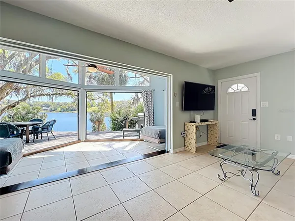 a workspace with furniture and a kitchen