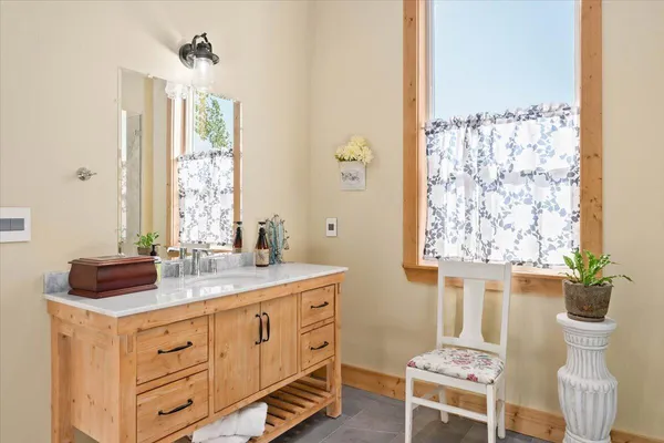 an outdoor space with furniture